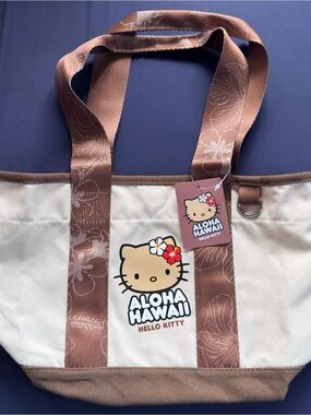 Hello Kitty Canvas Tote in Cream and Brown with Floral Accent